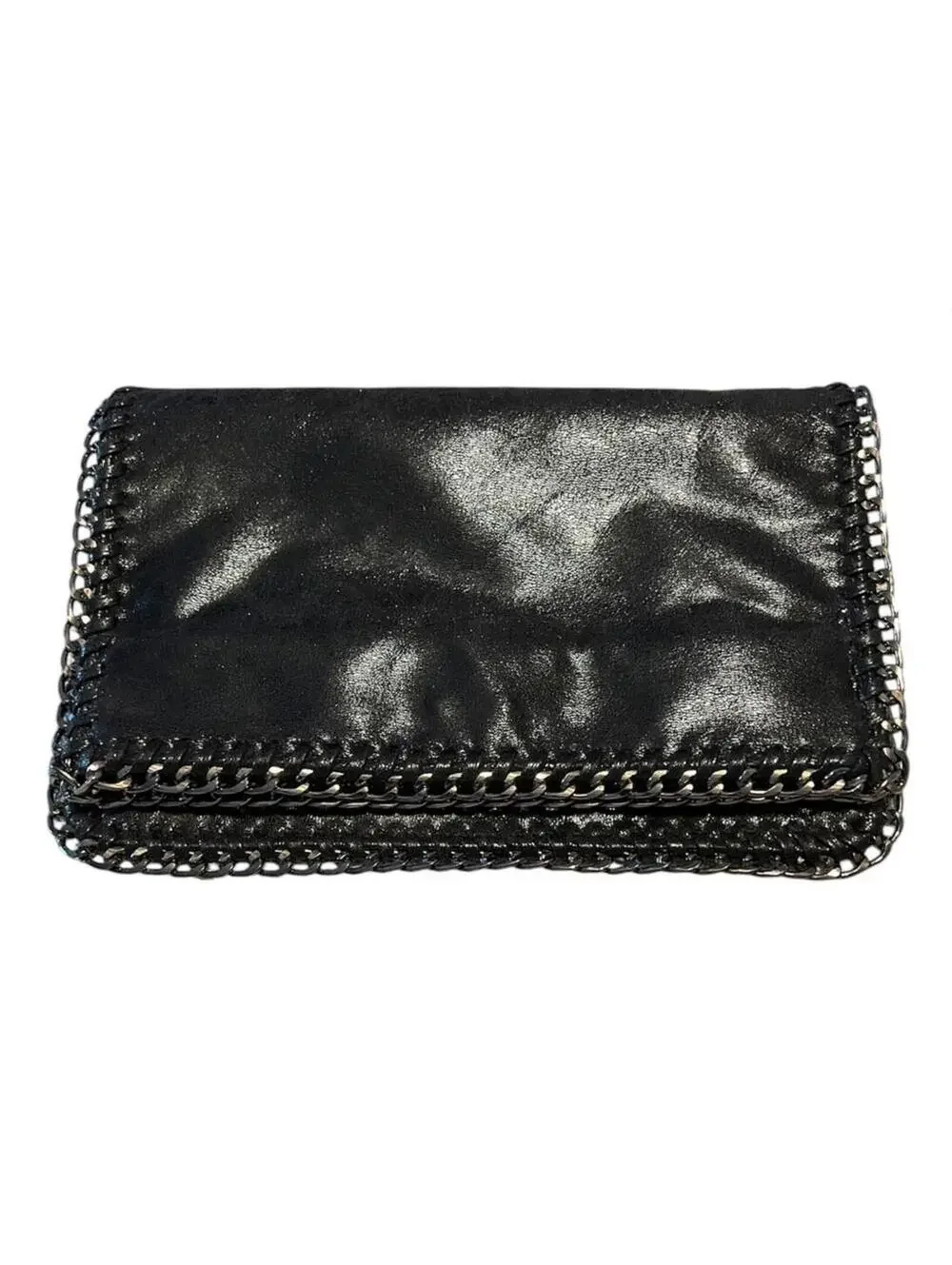 Vegan Leather Chain Trim Foldover Tote Bag Indie Sleaze Whimsigoth Crossbody Blk
